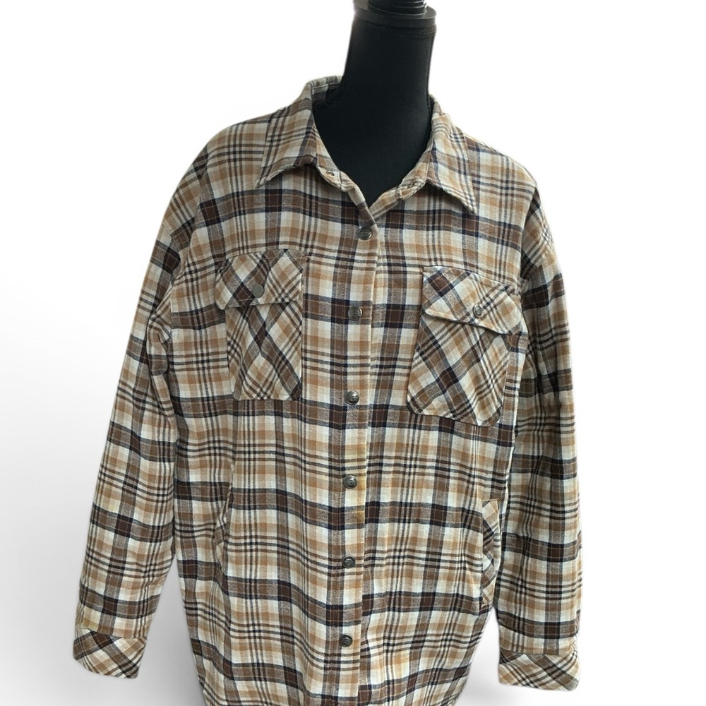 Dickies Men's Plaid Shirt Jacket in Brown and Tan